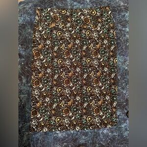 LuLaRoe Floral Patterned Midi Skirt - Black, Gold, Green